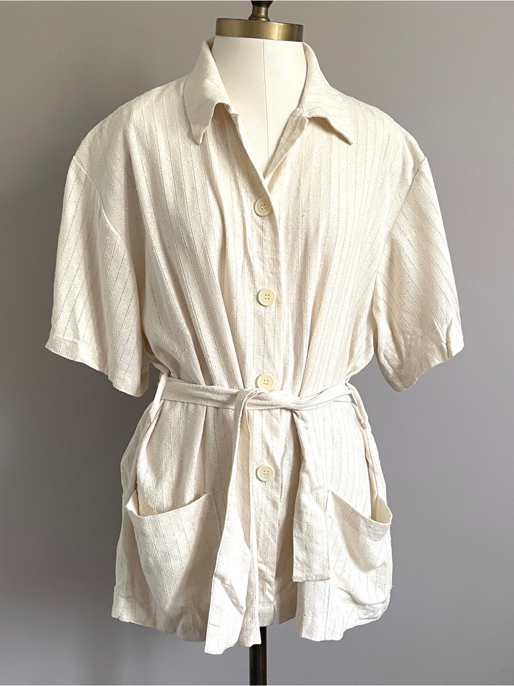 Vintage Raw Silk Short Sleeve Tunic Blouse Shirt - Large - Picture 2 of 11